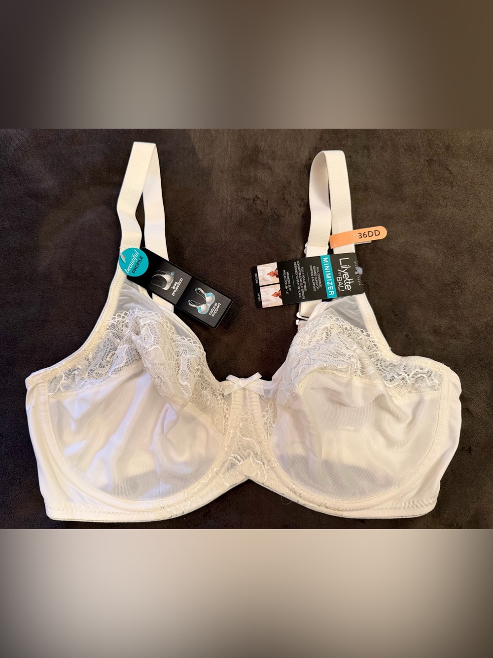 Lilyette by Bali Minimizer Bra 36DD NWT Pearl White Lace Full Coverage